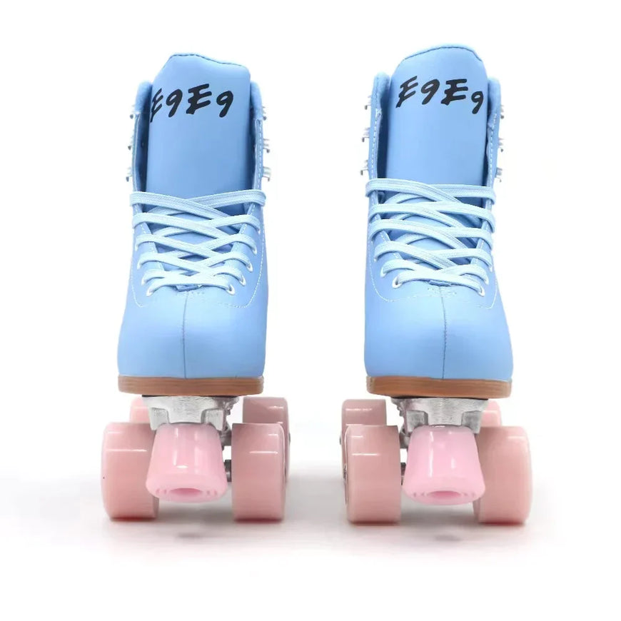 Pink Blue Double Row Roller Skates Shoes