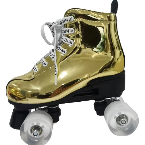 Gold Silver Leather Roller Skates Skating Shoes 1