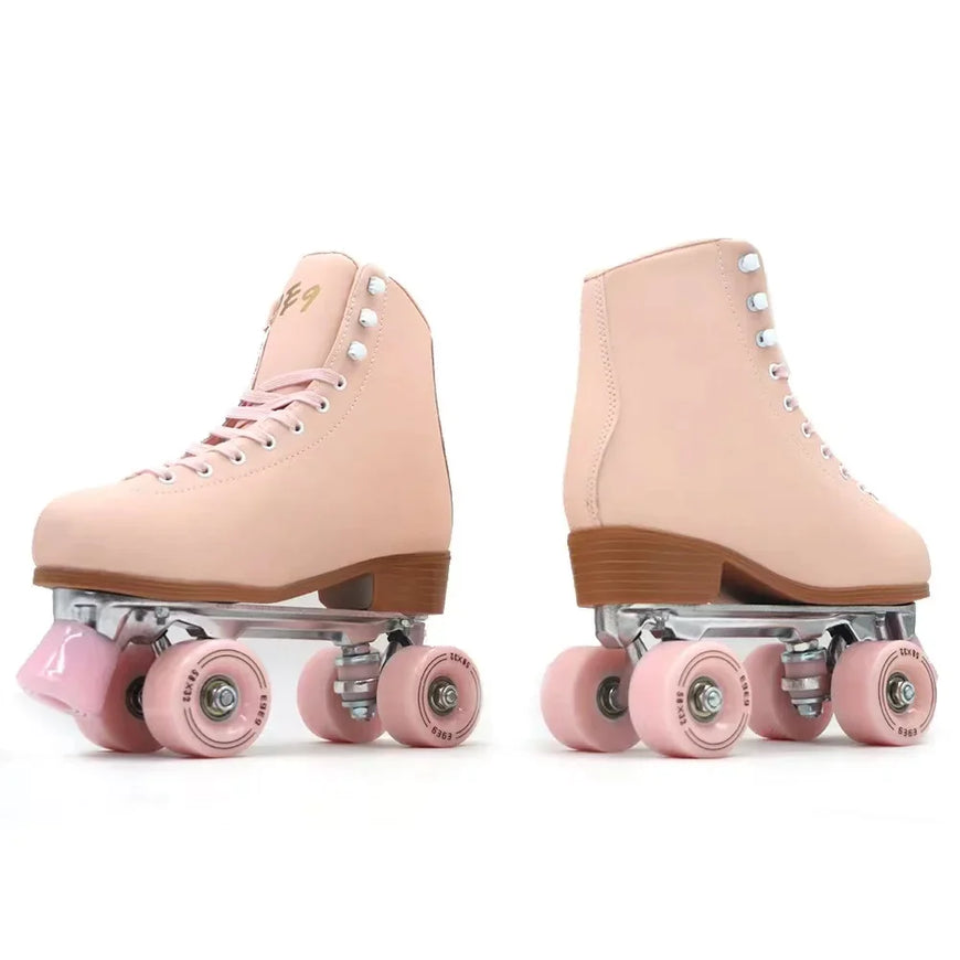 Pink Blue Double Row Roller Skates Shoes