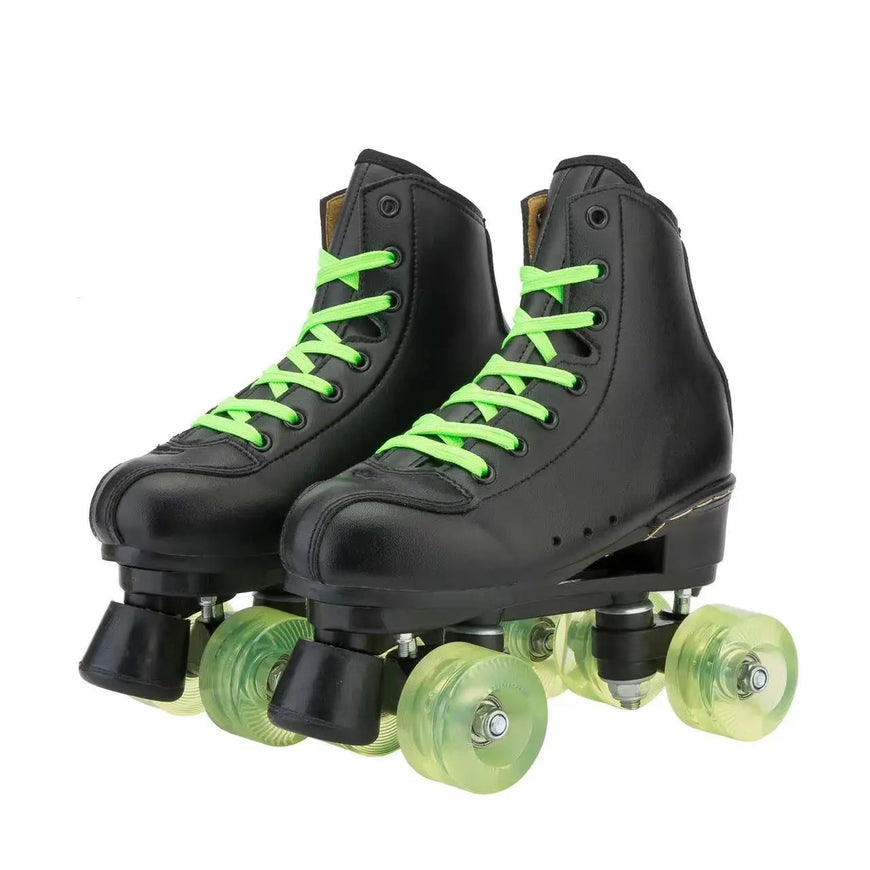 Men Women Black PU Leather Roller Skates 5