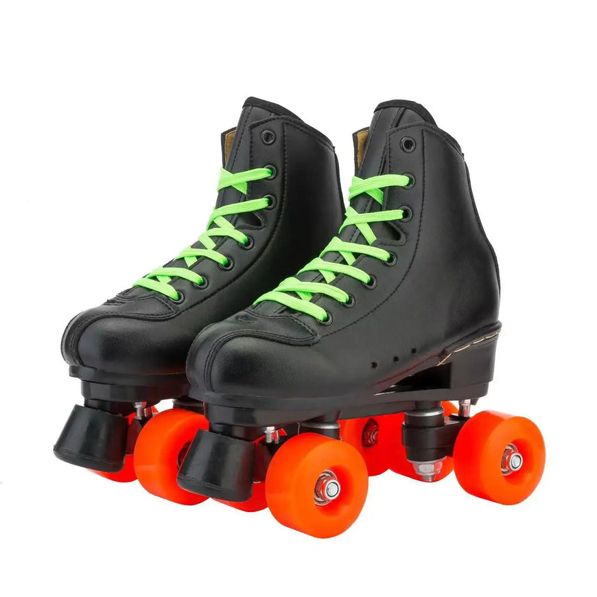 Men Women Black PU Leather Roller Skates 3