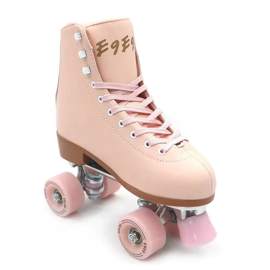 Pink Blue Double Row Roller Skates Shoes