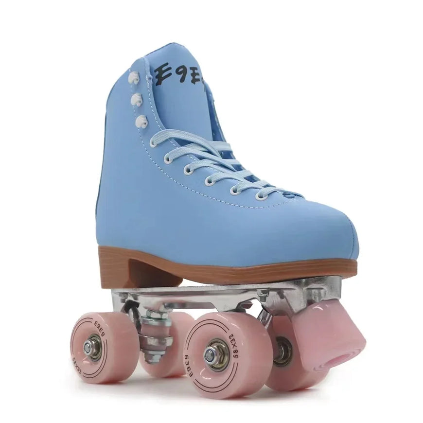 Pink Blue Double Row Roller Skates Shoes