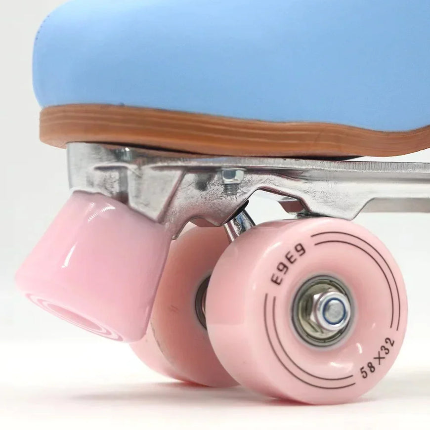 Pink Blue Double Row Roller Skates Shoes