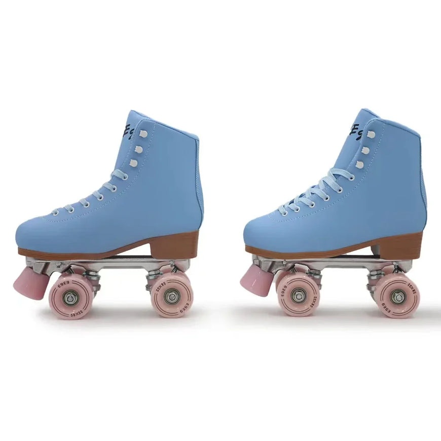 Pink Blue Double Row Roller Skates Shoes